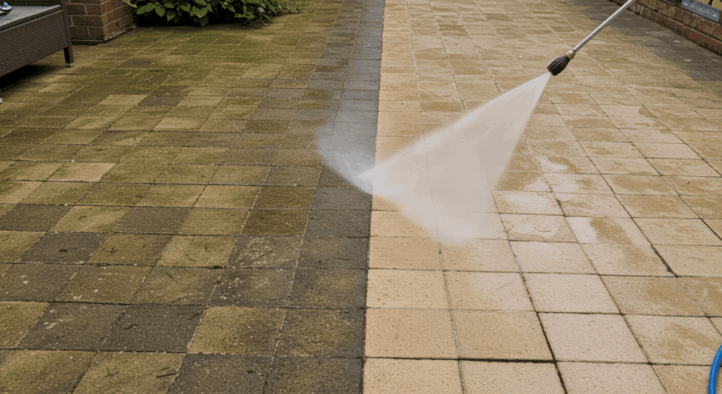 Wasing Patio Power Washing Patio Transformation | Green to Gorgeous