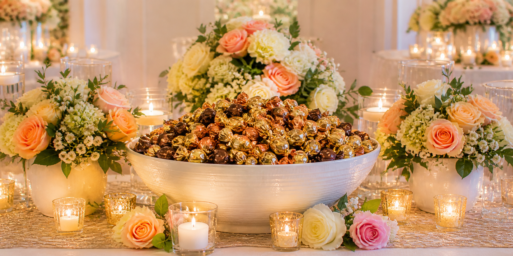 Candy-Filled Centerpieces with Fresh Florals