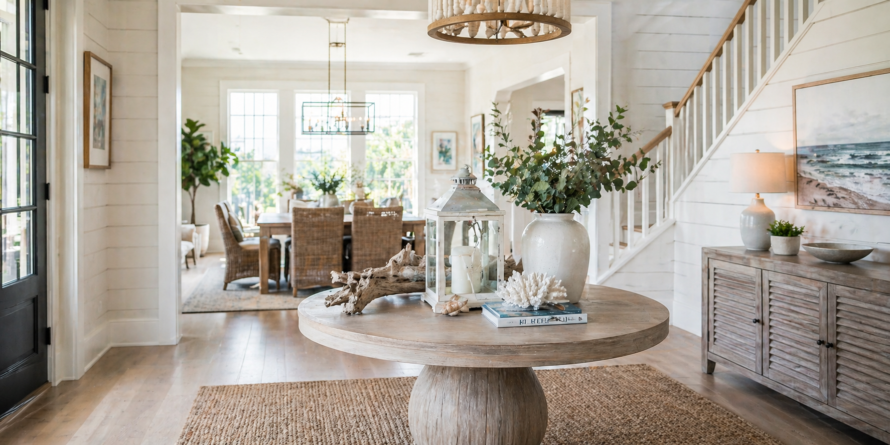 Lantern and Driftwood Coastal Vignette for Relaxed Shoreline Appeal