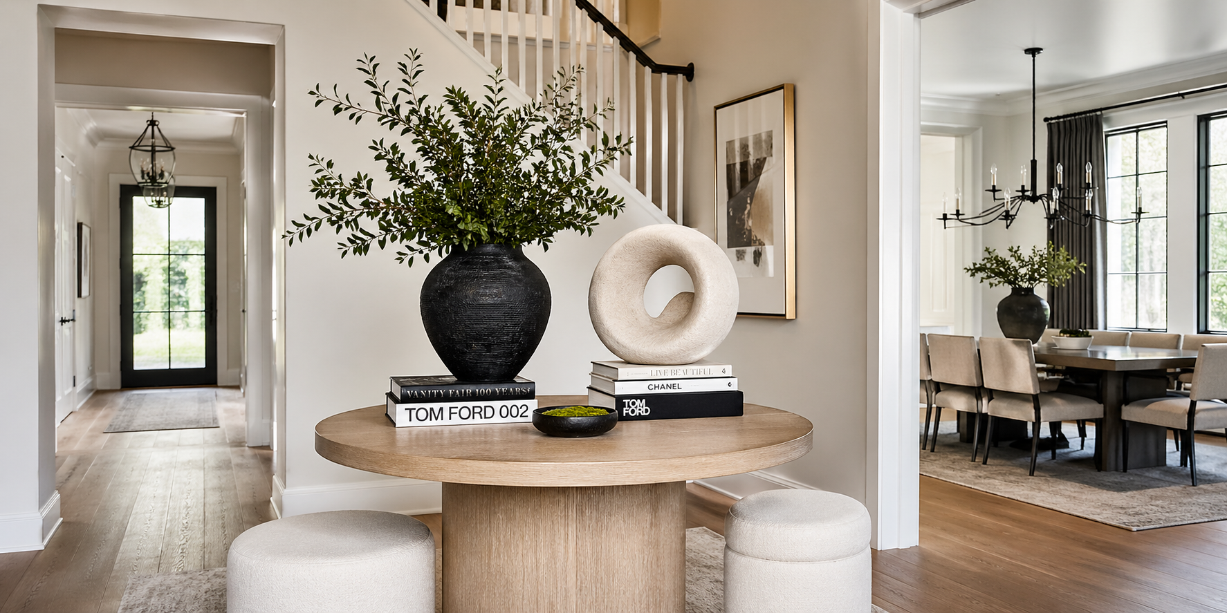 Stacked Books as Architectural Base with Sculptural Accents