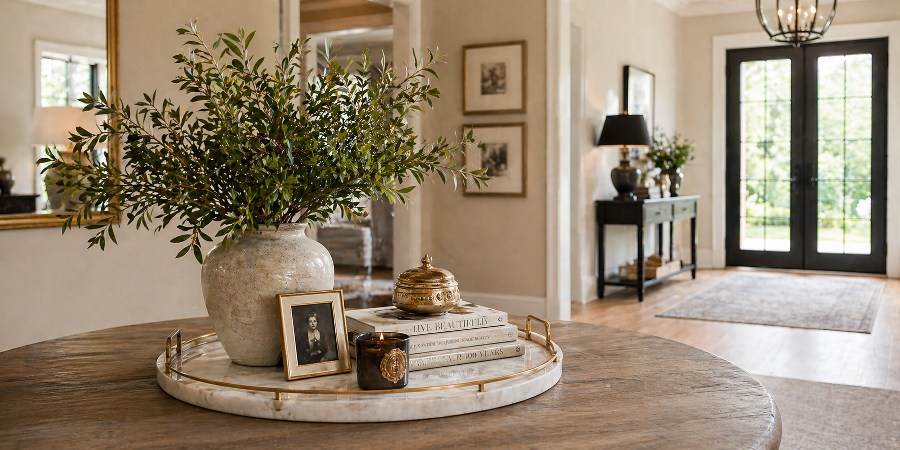 Marble Tray with Gilded Accents for Understated Luxury on Entryway large dining table