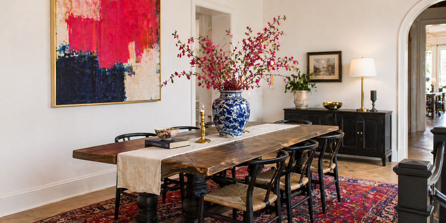 Bold Colour Pop with High-Contrast Vase and Matching Artwork