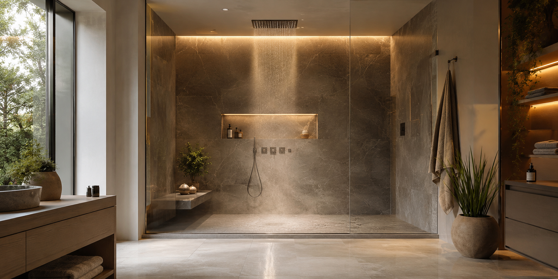 a Walk-In Shower with a Rainfall Head